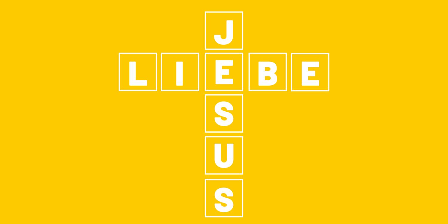 Ein Akrostichon ist zu sehen. In der Mitte steht das Wort 'Jesus' und mit dem Buchstbaen 'E' wurde das Wort 'Liebe' gebildet. Das Akrostichon hat nun die Form eines Kreuzes.