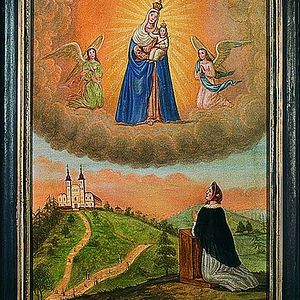 Innenansicht Basilika / Pfarre Graz-Mariatrost  Altes Gnadenbild aus Dankbarkeit für die Genesung von schwerer Krankheit.